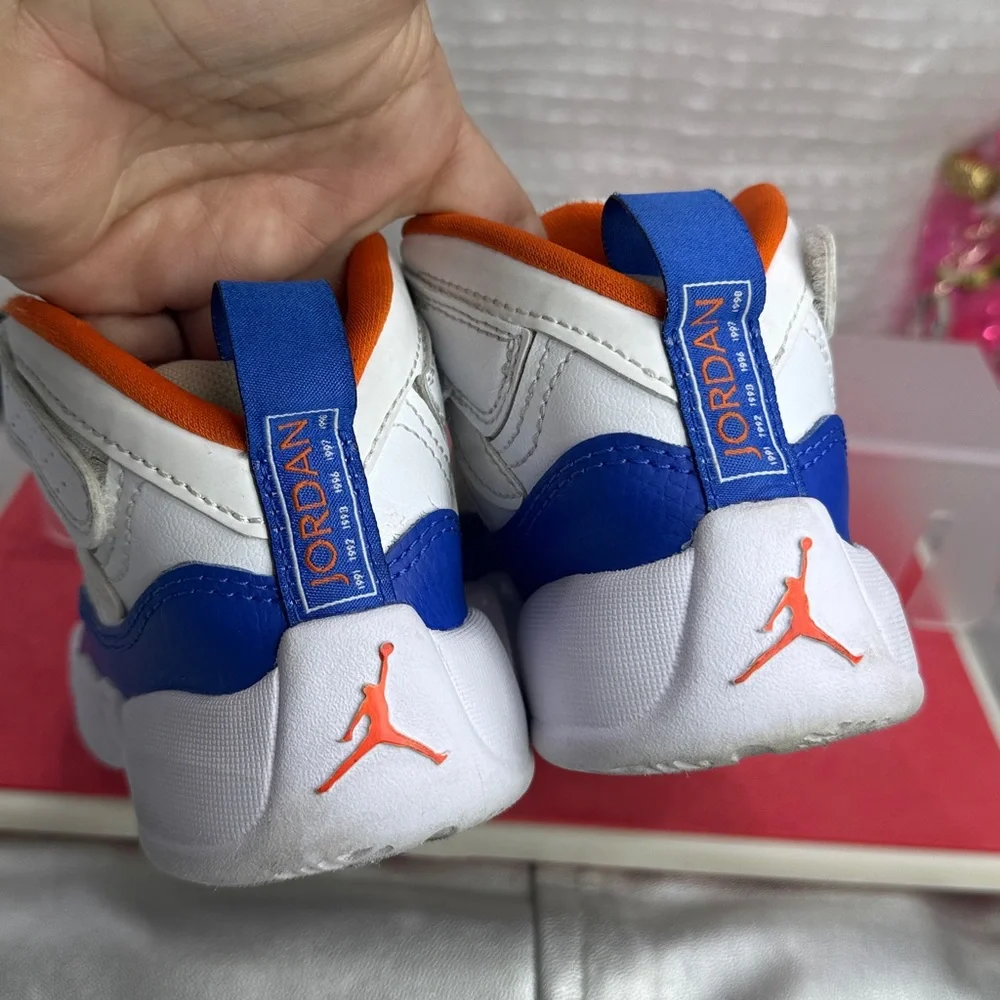 (N1)Jordan Jumpman-Unisex Baby Sneakers (11C,Boy and Girl),White,Blue and Orange - Picture 8 of 14